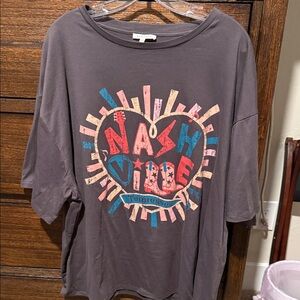 Brownish Gray Graphic T-Shirt with Colorful Nashville Design